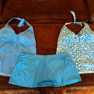 Lands' End Blue and White Women's Swim Set